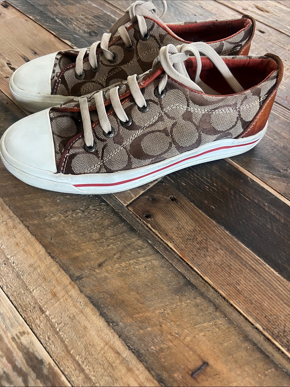 Coach Kids Brown Signature Canvas Low-Top Sneakers with White Toe